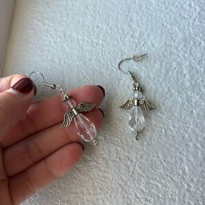 Angel wing earrings with clear beads